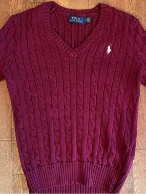 Polo by Ralph Lauren Cable-Knit V-Neck Sweater - Burgundy